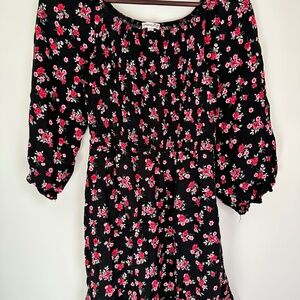 Chenault Girl Black & Red/Pink Floral Peasant Mini Dress — Size 14